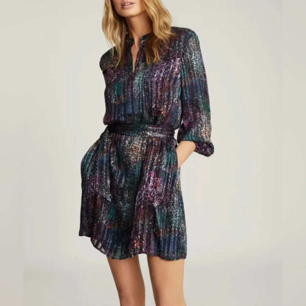 Reiss IslaBlack Metallic High Neck Shift Dress 12